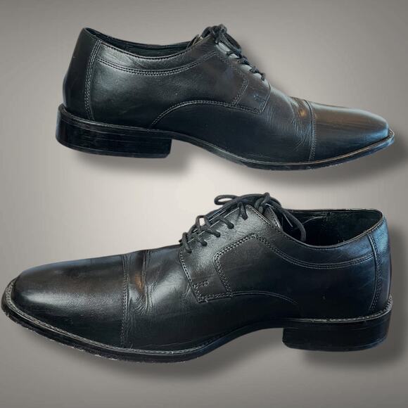 Men\'s Size 10 Wide JOHNSTON & MURPHY Black Leather Cap Toe Dress Shoes EUC main image 5